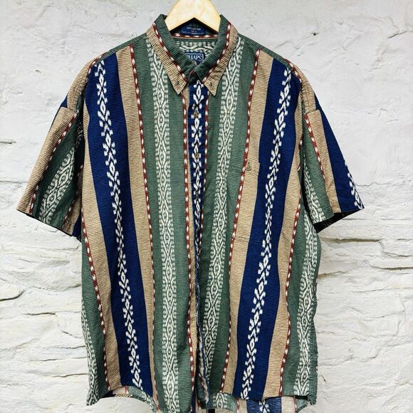 Ralph Lauren Chaps Shirt Tribal Print Button Down Short Sleeve Vintage 90s - Picture 1 of 6